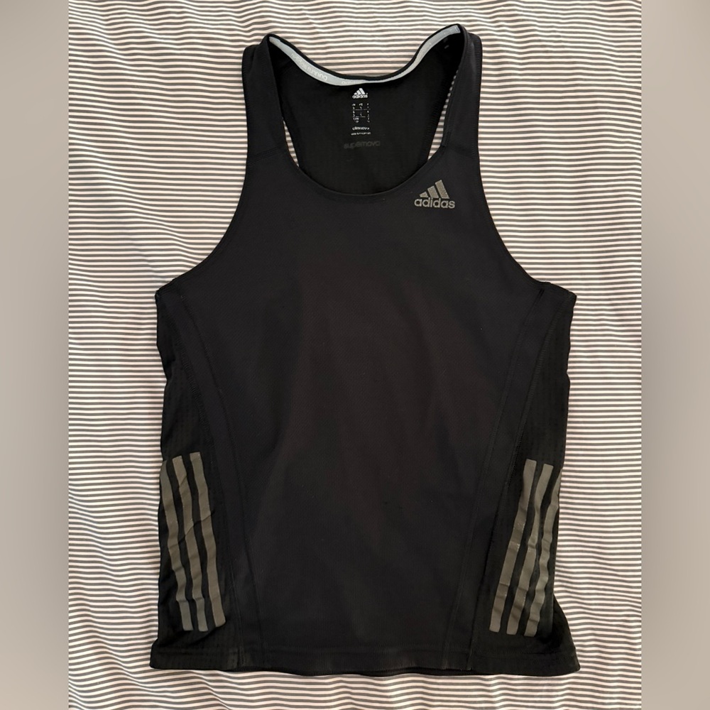Adidas Black and Gray Athletic Singlet Tank